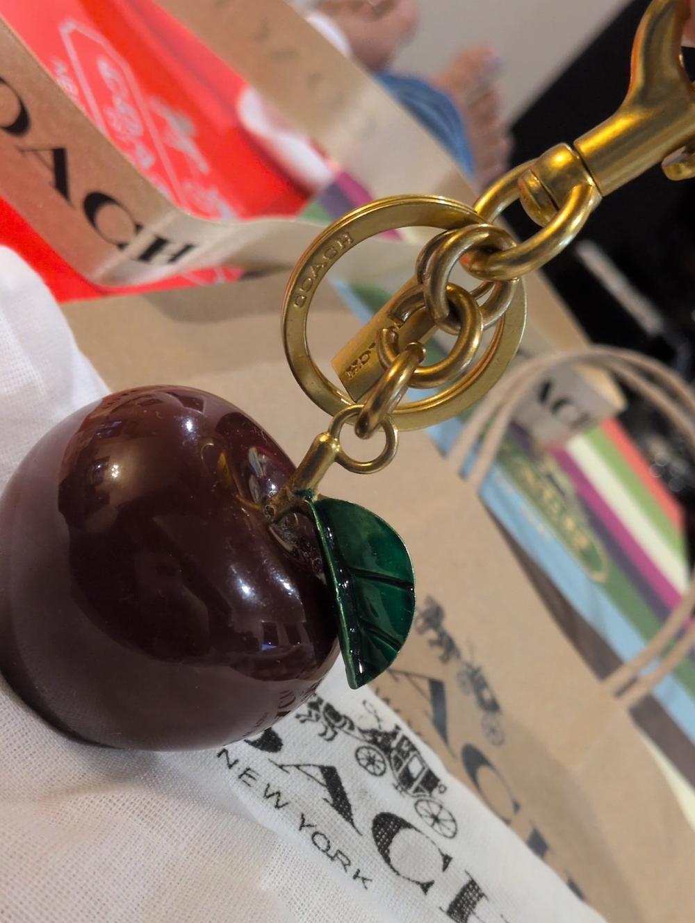 Coach Dark Red Apple Glossy Bag Charm Gold Hardware CY399 NWOT
